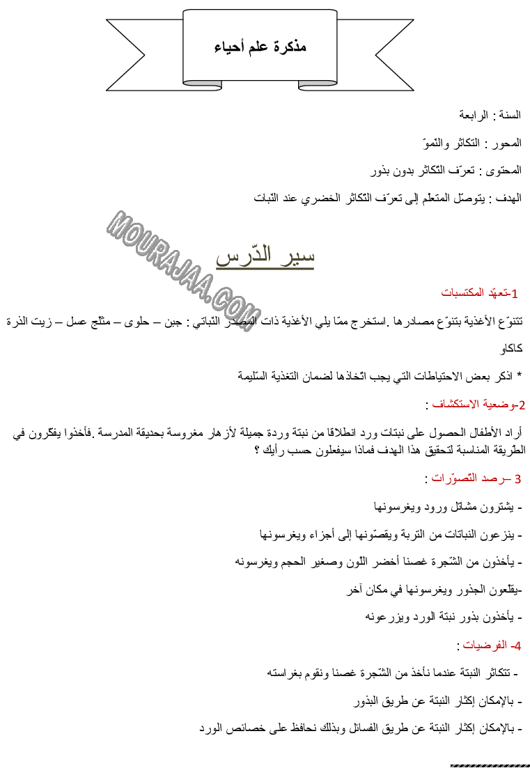 مذكرات الإيقاظ العلمي سنة رابعة